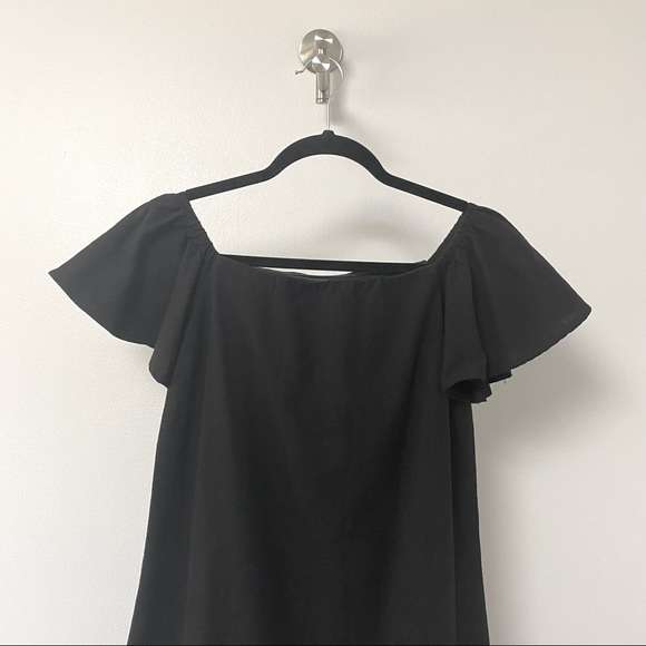 Lucy Paris Off Shoulder Sophisticated Fall Casual Chic Floral Hem Black Dress - Picture 4 of 6